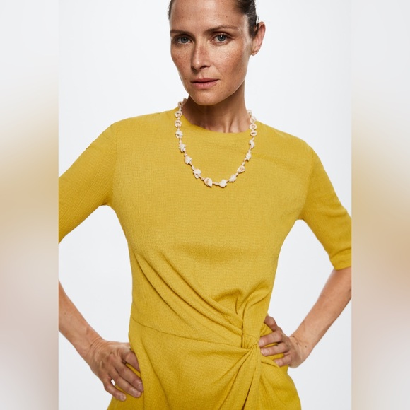 MNG Mango Ruched Detail Short Sleeve T-shirt Dress Chartreuse - Picture 5 of 9